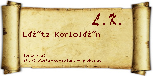 Létz Koriolán névjegykártya